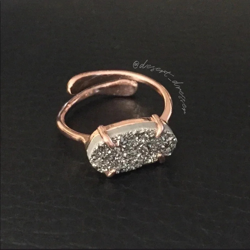 Rose Gold Platinum Druzy Ring - Picture 2 of 4